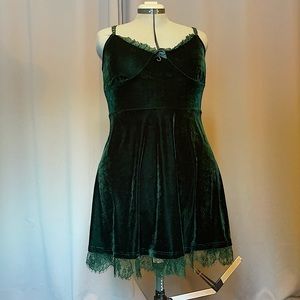 Killstar Emerald Velvet and Lace Skater Dress